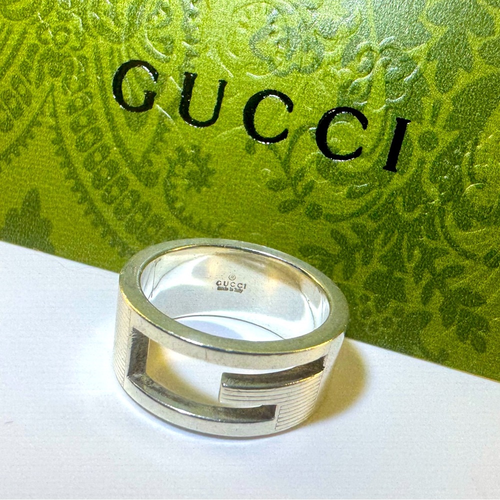 Gucci Wide G Cutout Ring Size 5 Made in Italy Vintage Authentic 925 - Picture 2 of 11